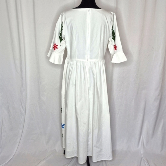 eShakti Floral Embroidered Cotton Poplin Dress - Size L/XL - Picture 9 of 16